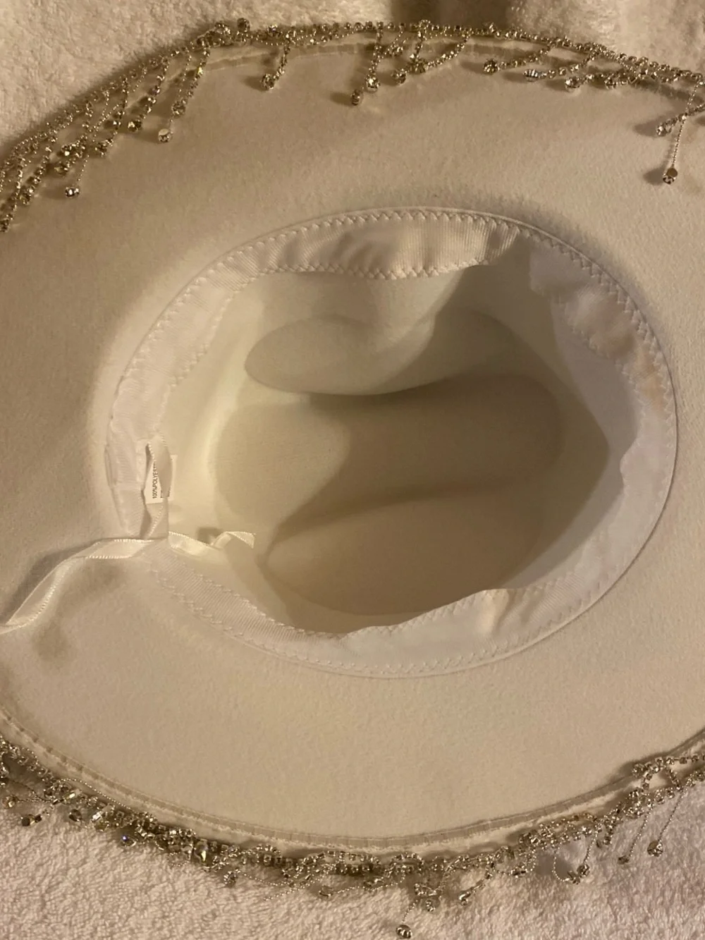 Women's White Fedora Hat with Beaded Fringe Trim